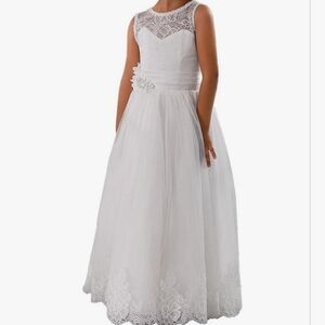 Beautiful Lace Embellished A-Line Sleeveless Girls Wedding Party Dress